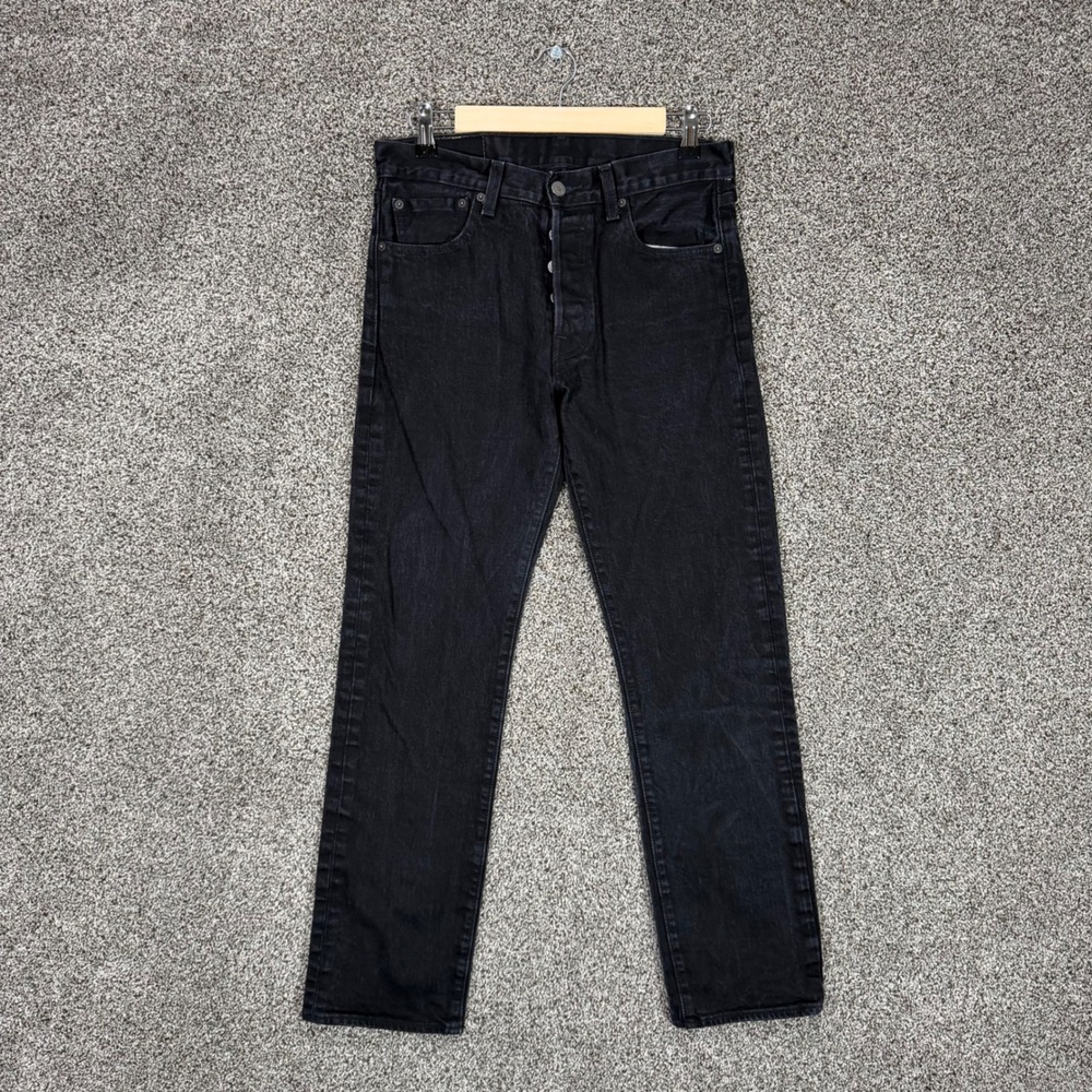 Levis 501 Jeans Mens 30/30 (Fits 30/29) Black Denim Stretch Button Fly Straight